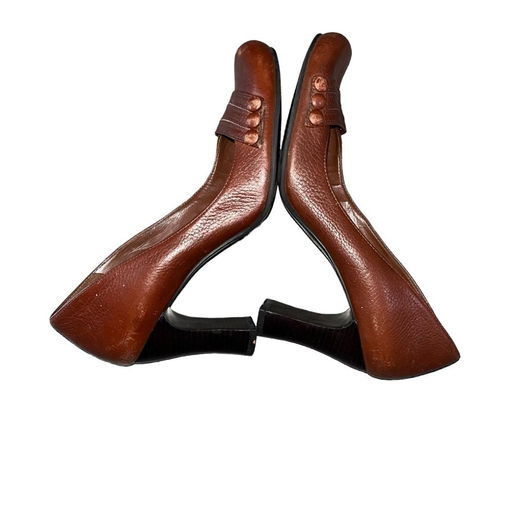 Gianni Bini Vintage Court Brown Leather Low Dress Heels Sz 7.5 - Picture 2 of 9